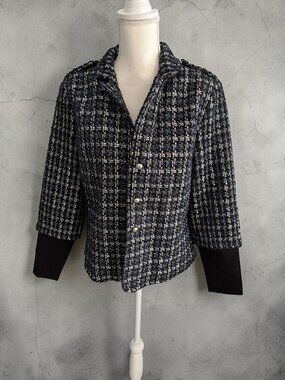 JOSEPH RIBKOFF Blue Black Boucle Jacket Blazer Size 12